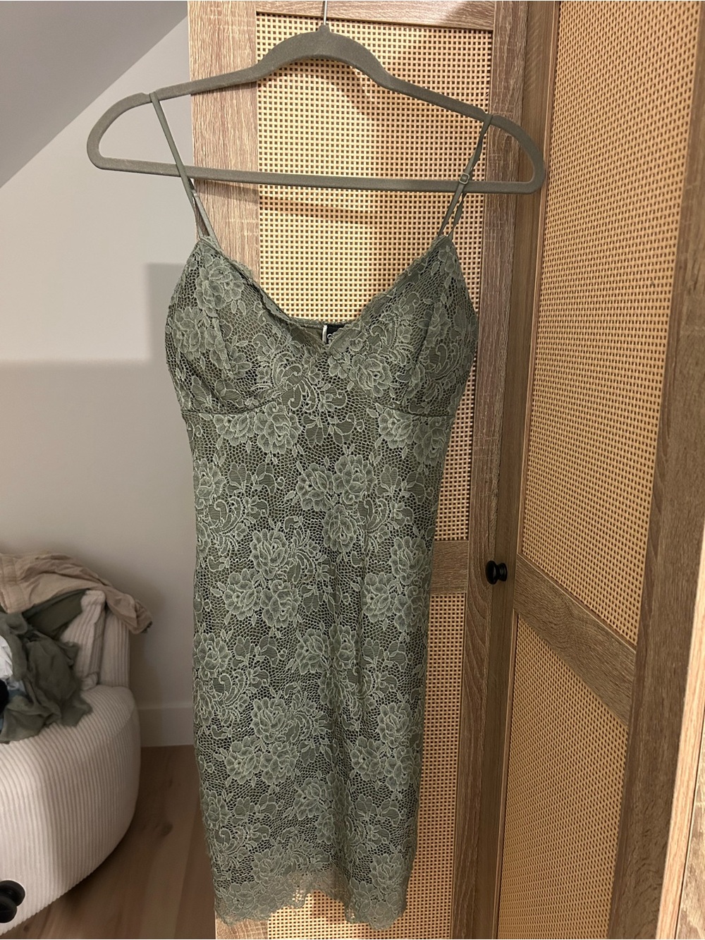 Lace Slip Dress - Olive Green